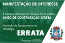 Manifestação de Interesse - Aquisição de Equipamentos de Tecnologia (ERRATA)